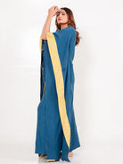 The Kaftan Company Kaftan Blue Yellow Floral Cotton Maxi Kaftan with Pockets