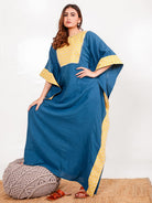 The Kaftan Company Kaftan Blue Yellow Floral Cotton Maxi Kaftan with Pockets