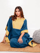 The Kaftan Company Kaftan Blue Yellow Floral Cotton Maxi Kaftan with Pockets