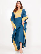 The Kaftan Company Kaftan Blue Yellow Floral Cotton Maxi Kaftan with Pockets