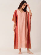 The Kaftan Company Kaftan Blush Pink Colour-Block Cotton Kaftan with Lace Edging