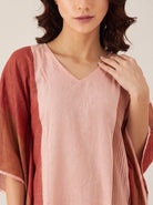 The Kaftan Company Kaftan Blush Pink Colour-Block Cotton Kaftan with Lace Edging