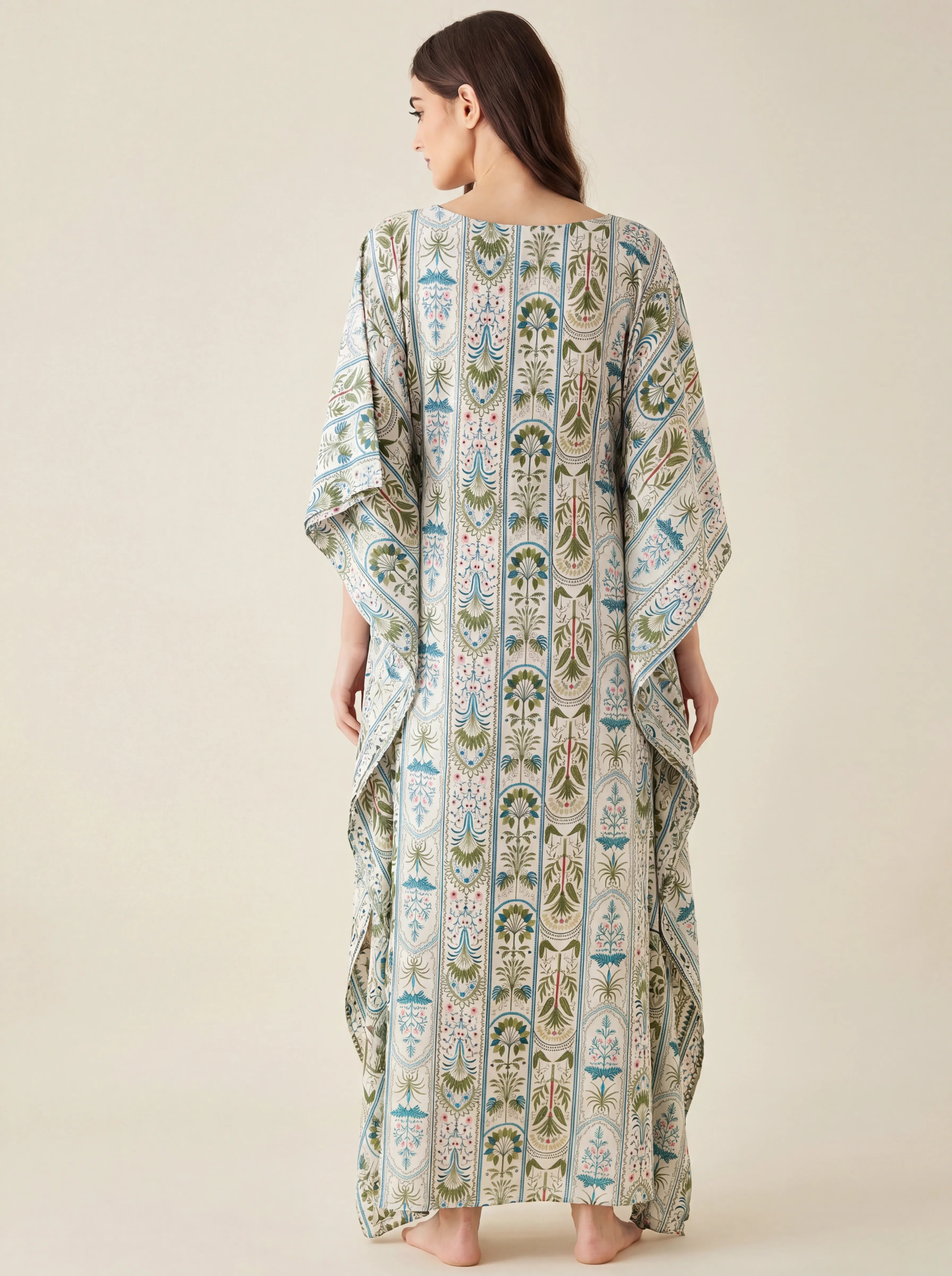 The Kaftan Company Kaftan Botanical Stripe Print Maxi Kaftan