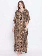 The Kaftan Company Kaftan Brown & Beige Tribal Print Cotton Kaftan