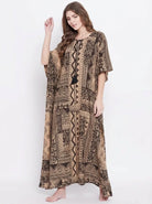 The Kaftan Company Kaftan Brown & Beige Tribal Print Cotton Kaftan