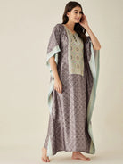 The Kaftan Company Kaftan Brown Digital Printed Satin Kaftan