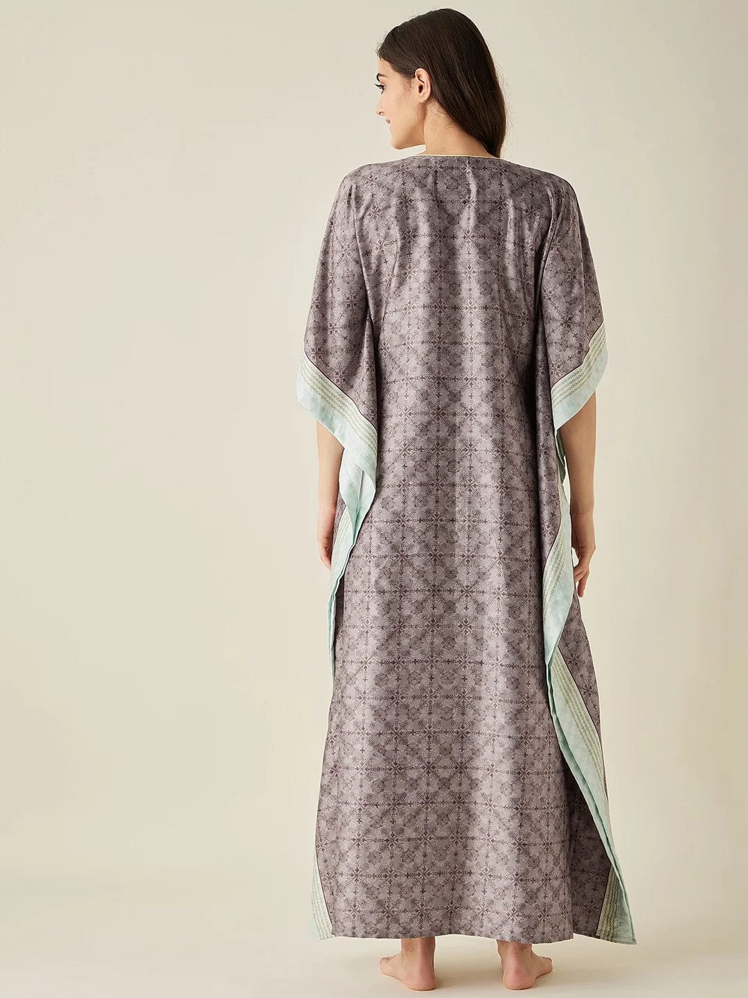 The Kaftan Company Kaftan Brown Digital Printed Satin Kaftan