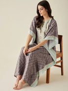 The Kaftan Company Kaftan Brown Digital Printed Satin Kaftan