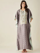 The Kaftan Company Kaftan Brown Digital Printed Satin Kaftan