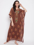 The Kaftan Company Kaftan Brown Floral Georgette Kaftan
