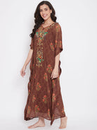 The Kaftan Company Kaftan Brown Floral Georgette Kaftan