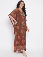 The Kaftan Company Kaftan Brown Floral Georgette Kaftan