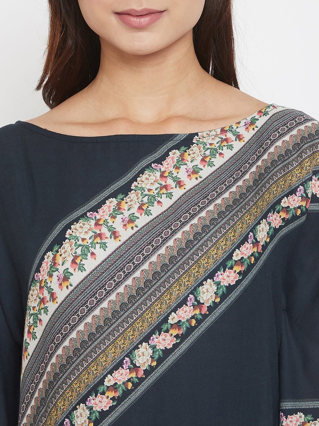 The Kaftan Company Kaftan Charcoal Diagonal Stripe Kaftan with Pockets
