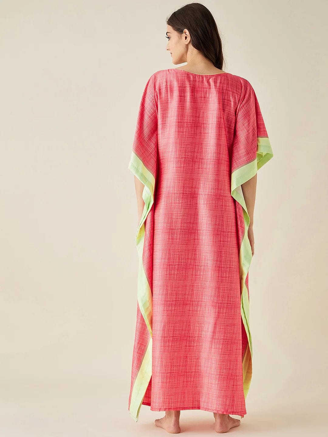 The Kaftan Company Kaftan Coral FLoral Printed Satin Kaftan