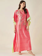 The Kaftan Company Kaftan Coral FLoral Printed Satin Kaftan