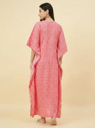 The Kaftan Company Kaftan Coral Pink Geometric Print Maternity Kaftan with Pom-Pom Trim