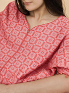 The Kaftan Company Kaftan Coral Pink Geometric Print Maternity Kaftan with Pom-Pom Trim