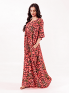 The Kaftan Company Kaftan Coral Printed Cotton Kaftan with Drawstring Waist