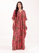 The Kaftan Company Kaftan Coral Printed Cotton Kaftan with Drawstring Waist