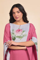 The Kaftan Company Kaftan Dark Pink Modal Kaftan Nightdress with Striped Floral Yoke and Trim