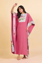 The Kaftan Company Kaftan Dark Pink Modal Kaftan Nightdress with Striped Floral Yoke and Trim