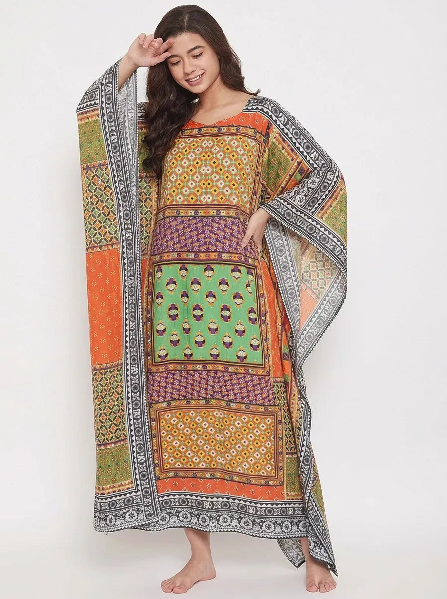 The Kaftan Company Kaftan Ethnic Patchwork Print Maxi Kaftan