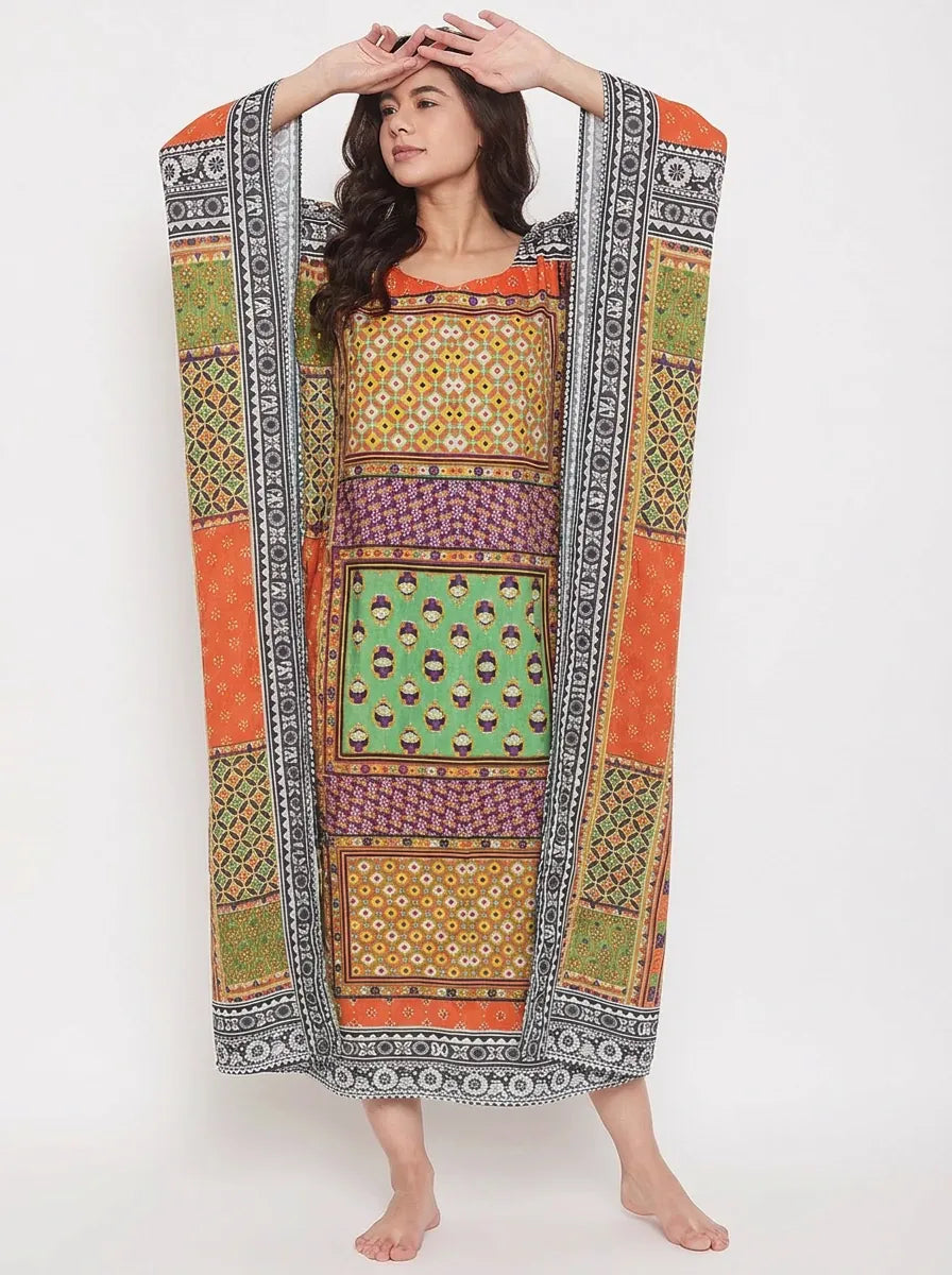 The Kaftan Company Kaftan Ethnic Patchwork Print Maxi Kaftan