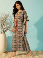 The Kaftan Company Kaftan Ethnic Print Kaftan with Drawstring Waist and Pockets