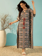 The Kaftan Company Kaftan Ethnic Print Kaftan with Drawstring Waist and Pockets