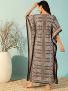 The Kaftan Company Kaftan Ethnic Print Kaftan with Drawstring Waist and Pockets