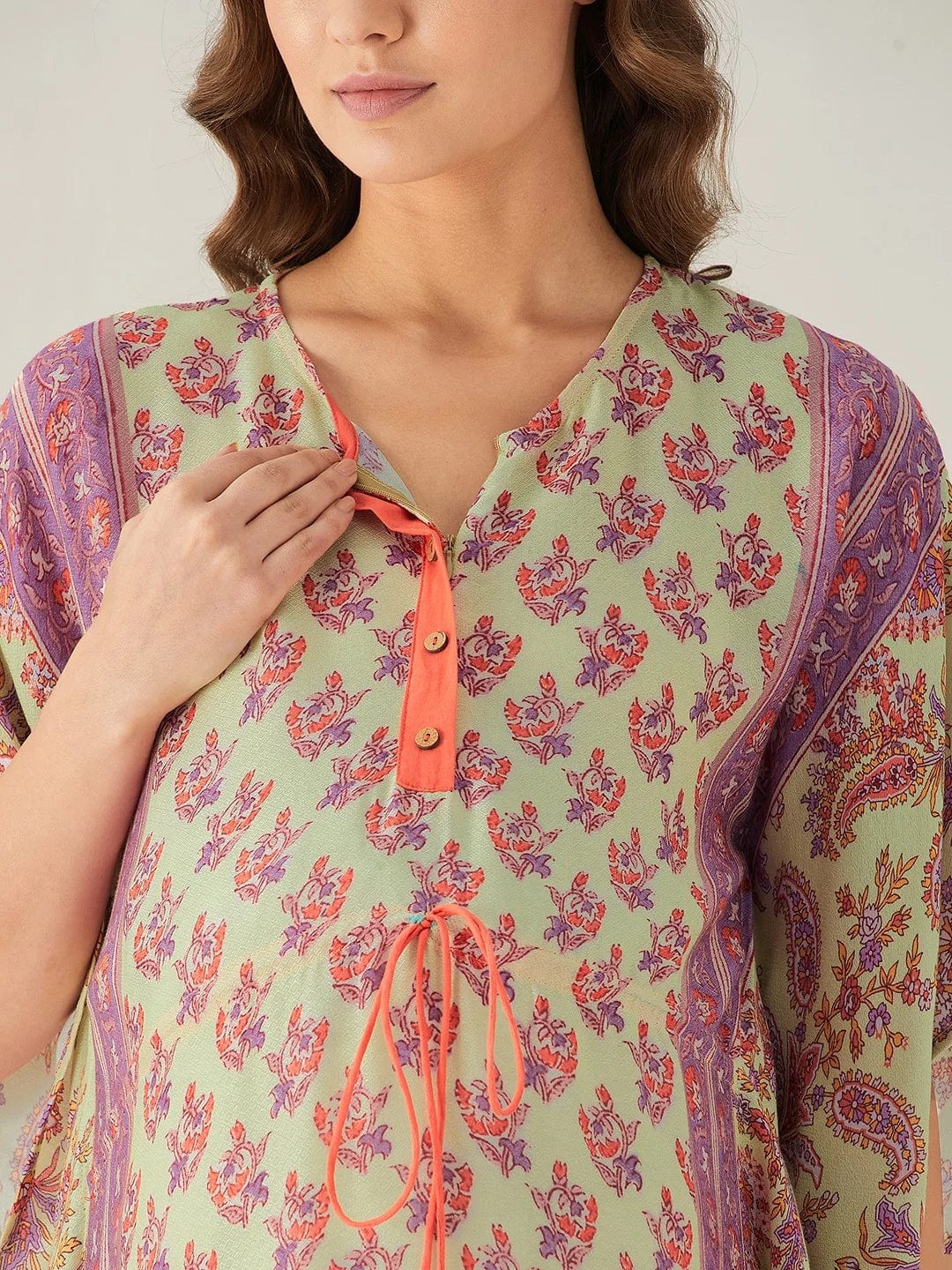 The Kaftan Company Kaftan Floral Block and Border Maternity and Feeding Kaftan
