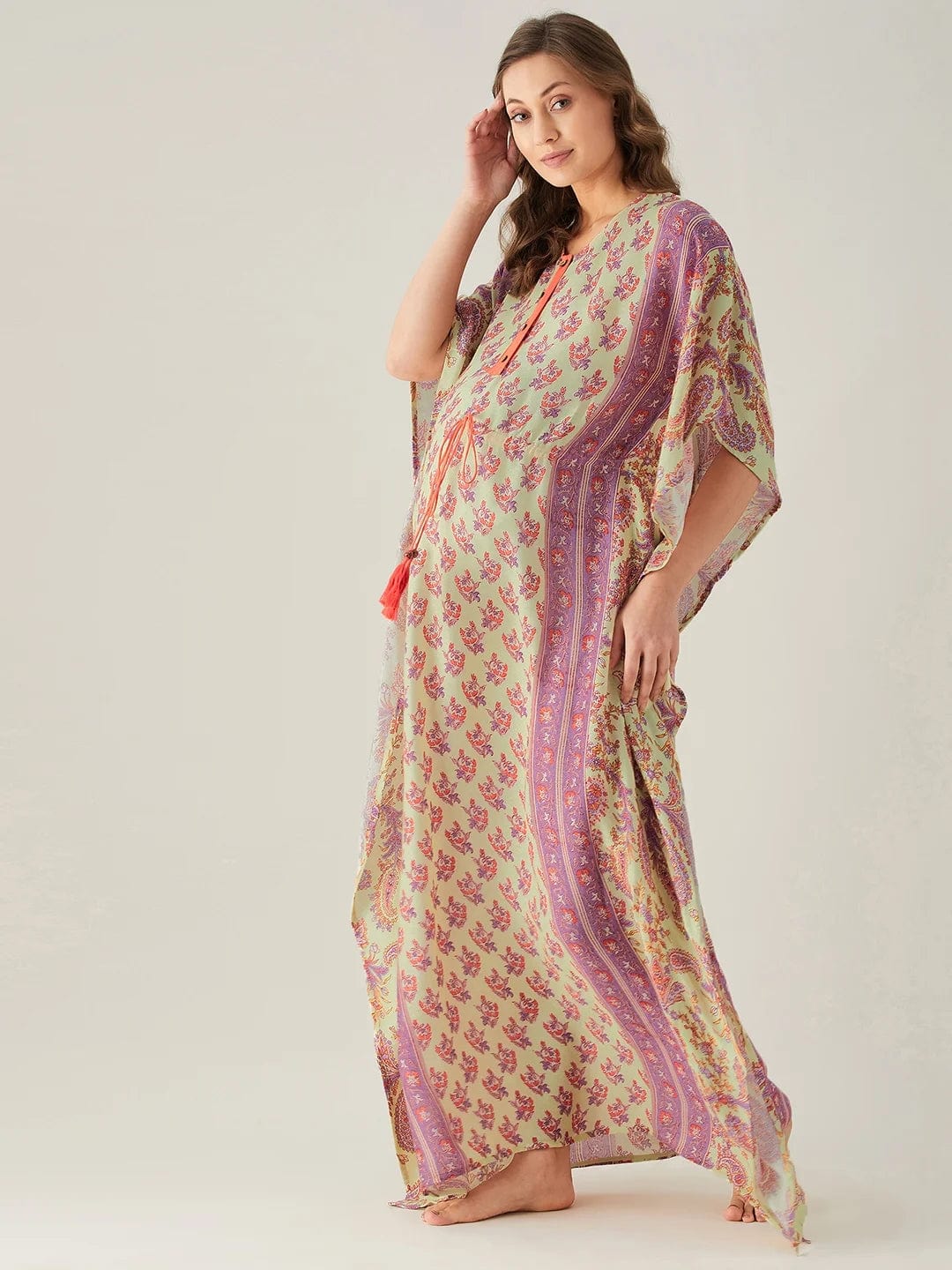 The Kaftan Company Kaftan Floral Block and Border Maternity and Feeding Kaftan