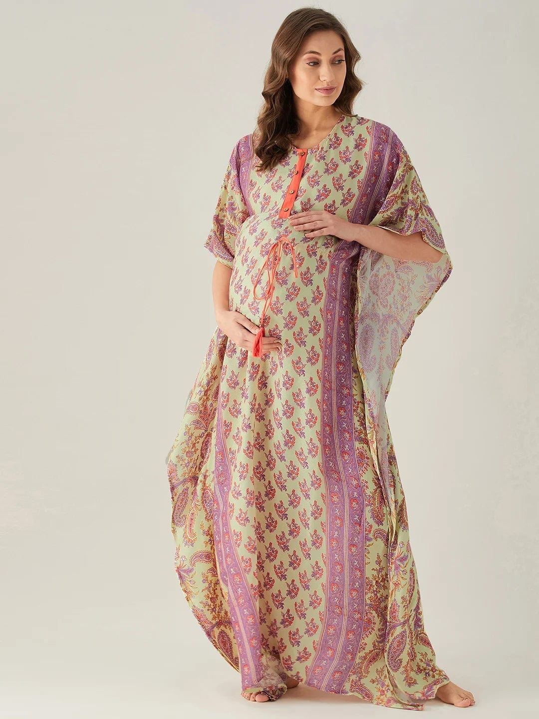 The Kaftan Company Kaftan Floral Block and Border Maternity and Feeding Kaftan