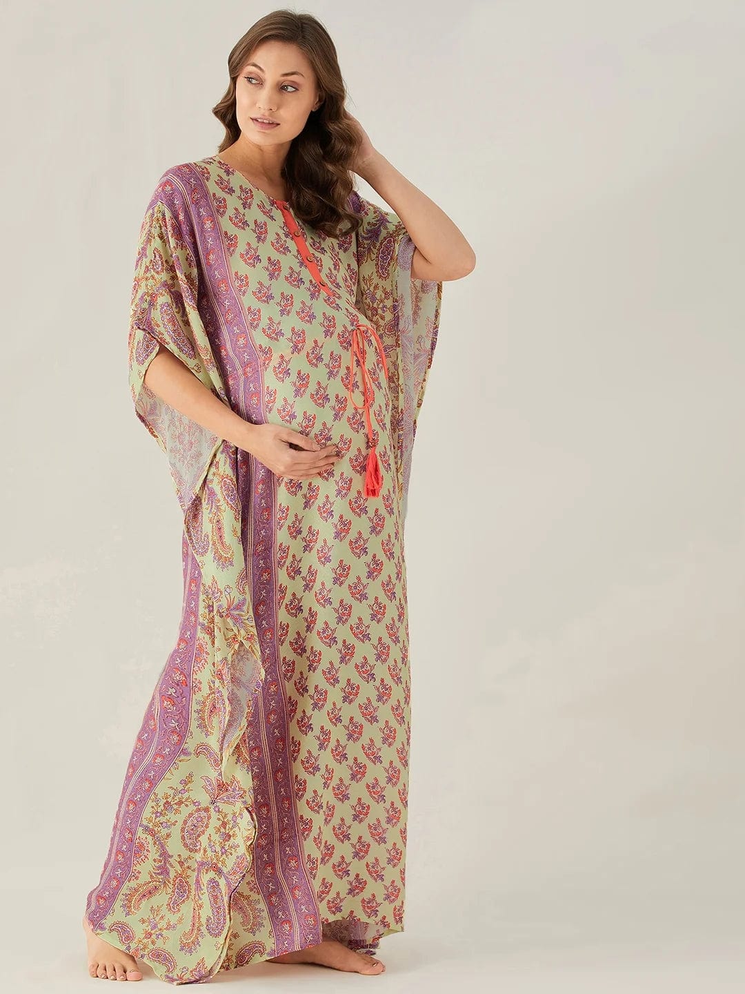 The Kaftan Company Kaftan Floral Block and Border Maternity and Feeding Kaftan