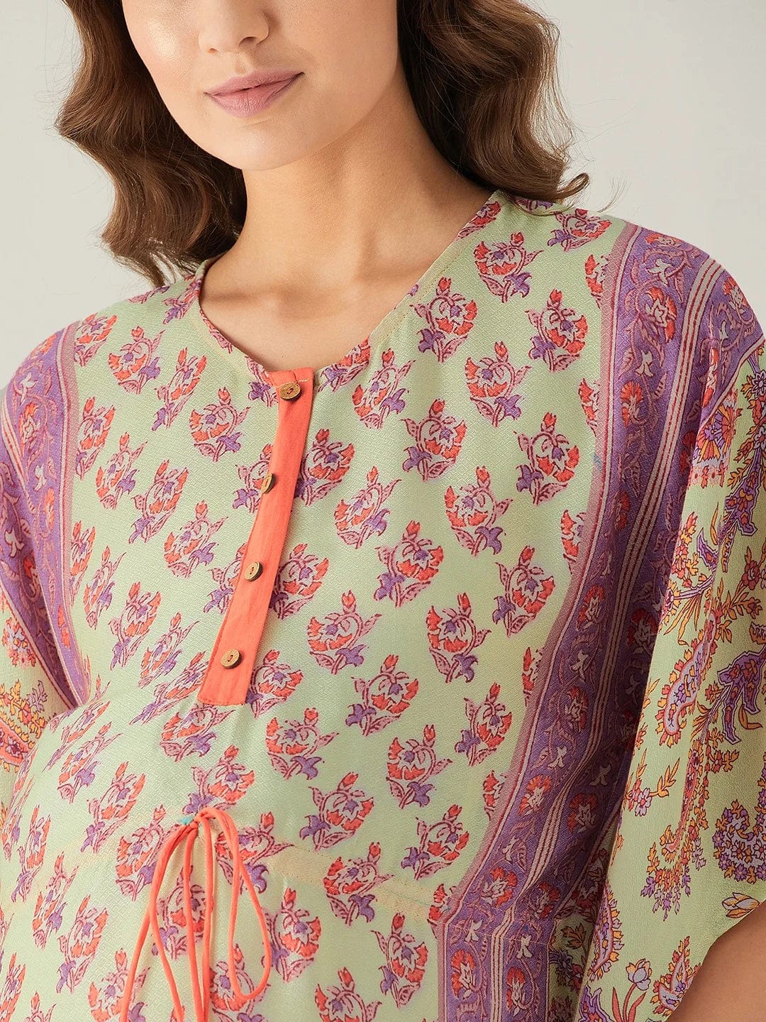 The Kaftan Company Kaftan Floral Block and Border Maternity and Feeding Kaftan