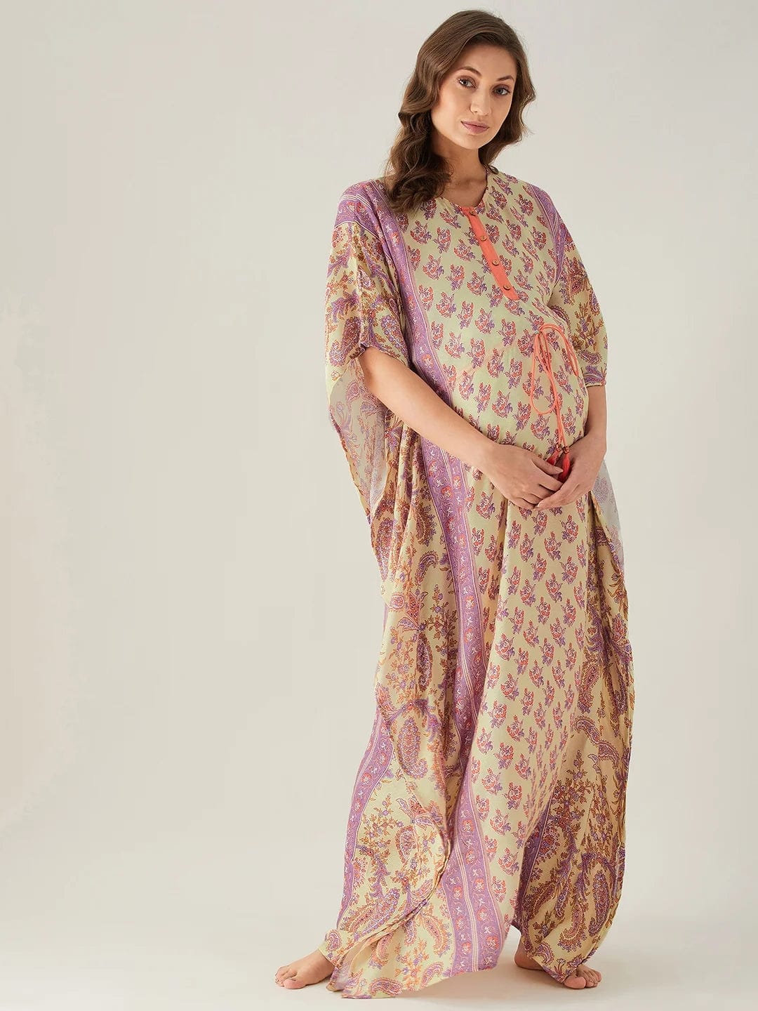 The Kaftan Company Kaftan Floral Block and Border Maternity and Feeding Kaftan