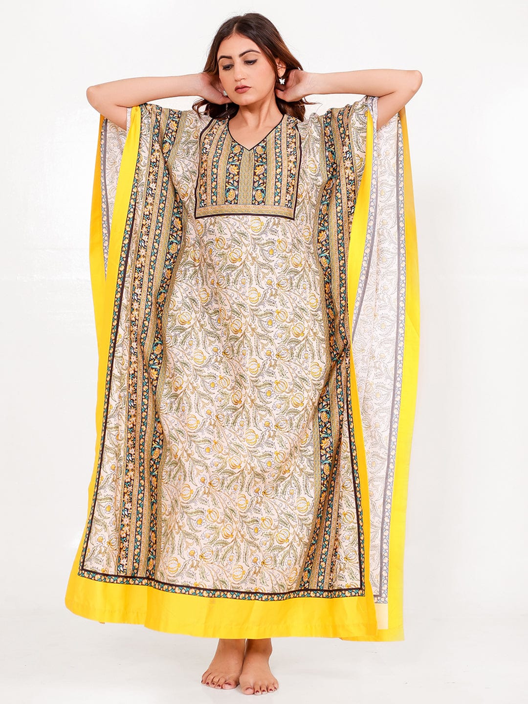The Kaftan Company Kaftan Floral Borders Maxi Kaftan with Pockets
