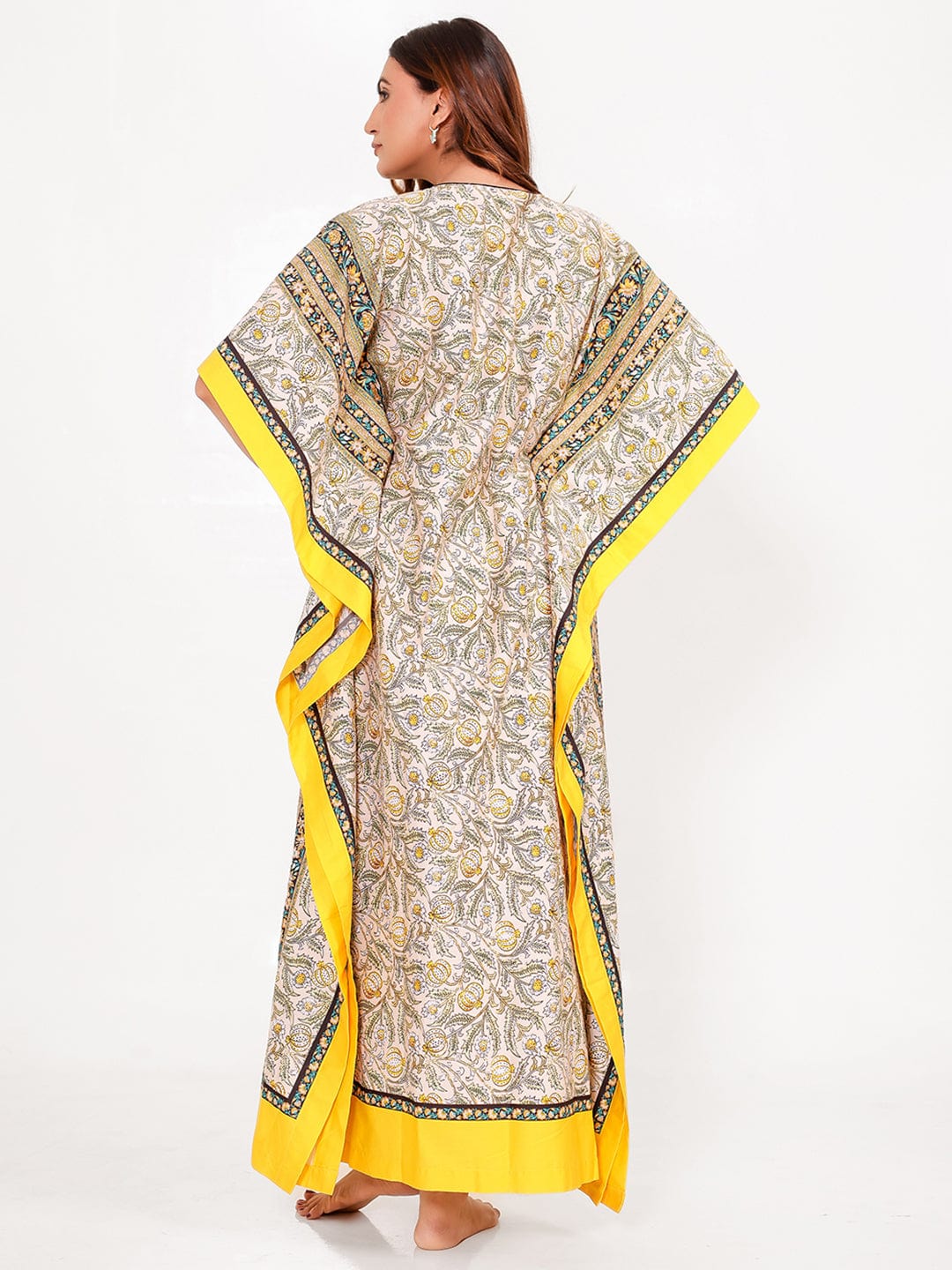 The Kaftan Company Kaftan Floral Borders Maxi Kaftan with Pockets