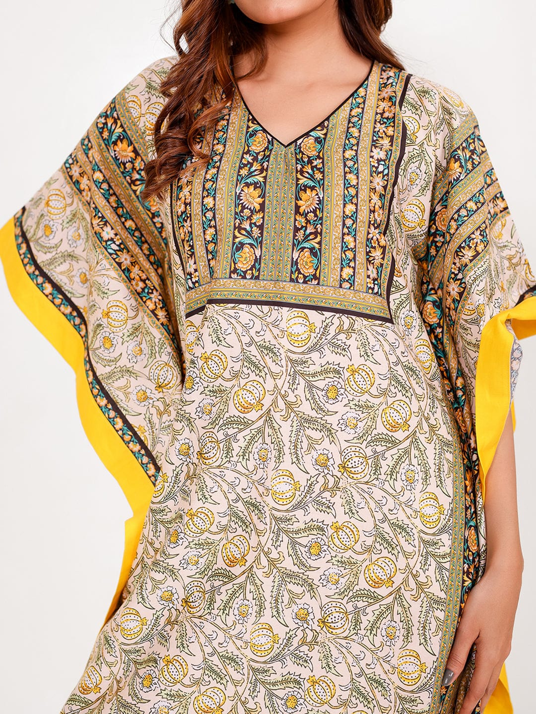 The Kaftan Company Kaftan Floral Borders Maxi Kaftan with Pockets