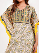 The Kaftan Company Kaftan Floral Borders Maxi Kaftan with Pockets