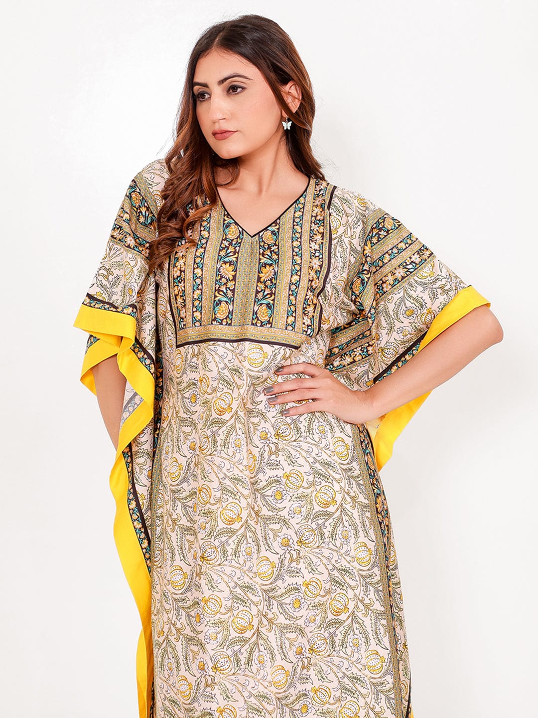 The Kaftan Company Kaftan Floral Borders Maxi Kaftan with Pockets