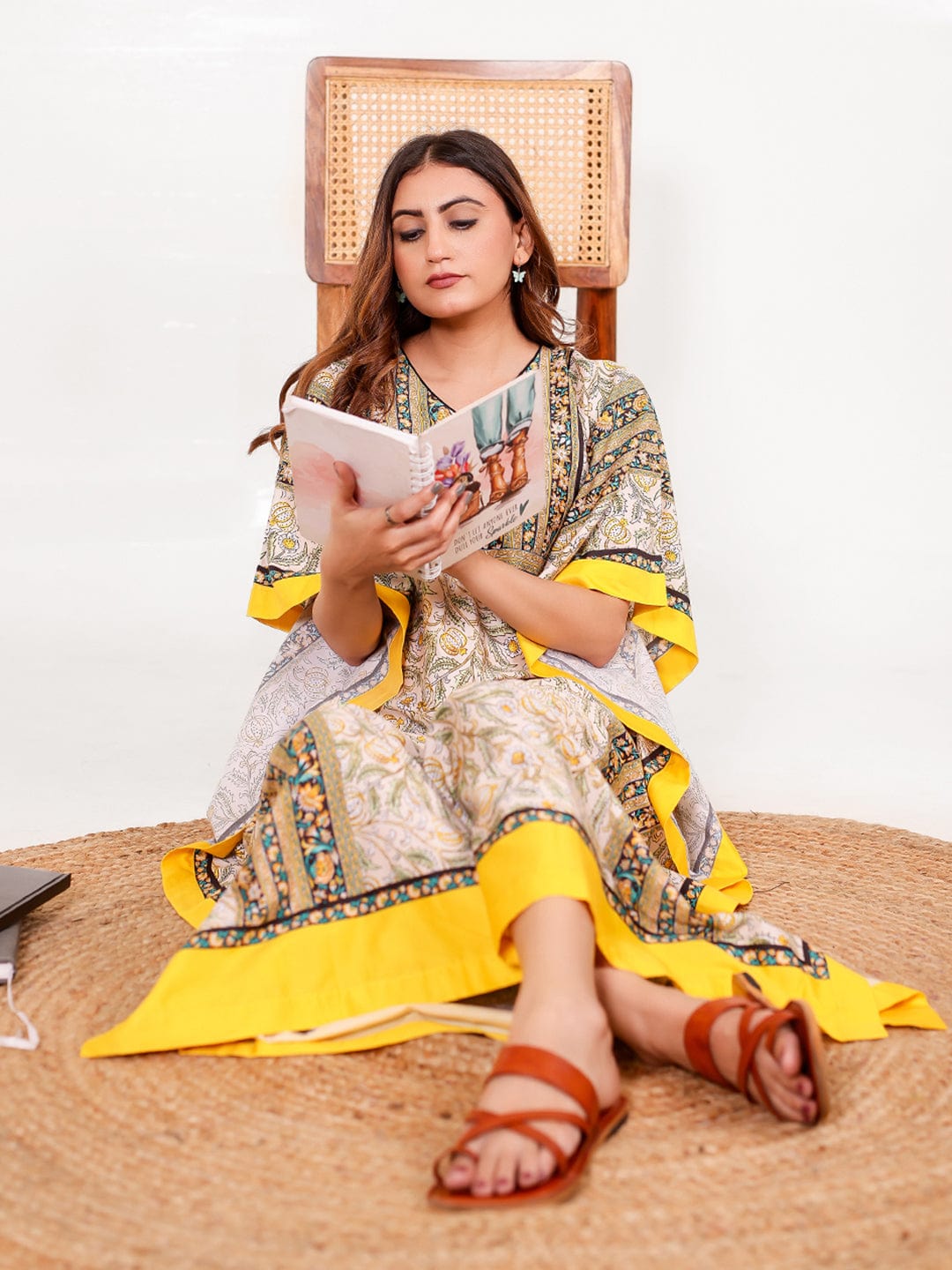 The Kaftan Company Kaftan Floral Borders Maxi Kaftan with Pockets