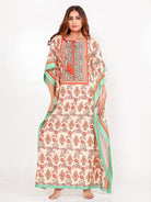 The Kaftan Company Kaftan Floral Cotton-Viscose Kaftan with Mint Border & Pockets
