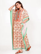 The Kaftan Company Kaftan Floral Cotton-Viscose Kaftan with Mint Border & Pockets