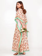 The Kaftan Company Kaftan Floral Cotton-Viscose Kaftan with Mint Border & Pockets