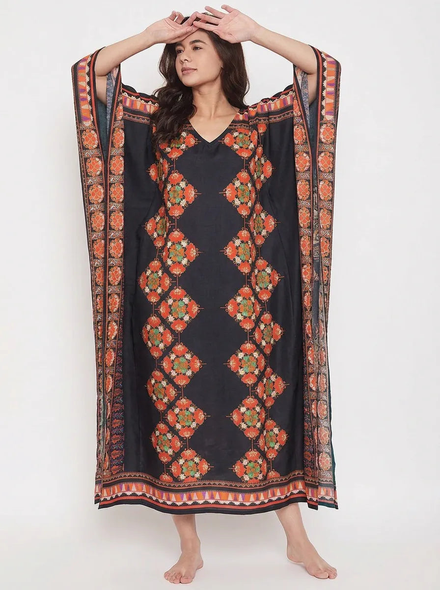 The Kaftan Company Kaftan Floral Geometric Print Maxi Kaftan