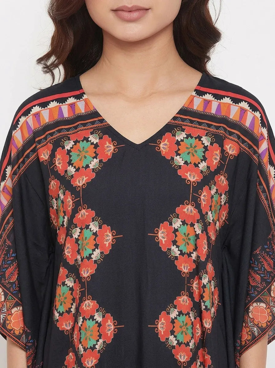 The Kaftan Company Kaftan Floral Geometric Print Maxi Kaftan