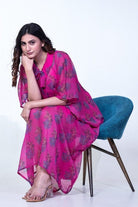 The Kaftan Company Kaftan Fuchsia Printed Chiffon Loungewear Kaftan with Crepe Slip