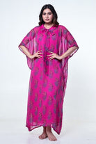 The Kaftan Company Kaftan Fuchsia Printed Chiffon Loungewear Kaftan with Crepe Slip