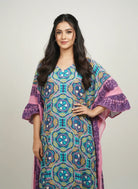 The Kaftan Company Kaftan Geometric Printed Viscose Kaftan with Frill Sleeves